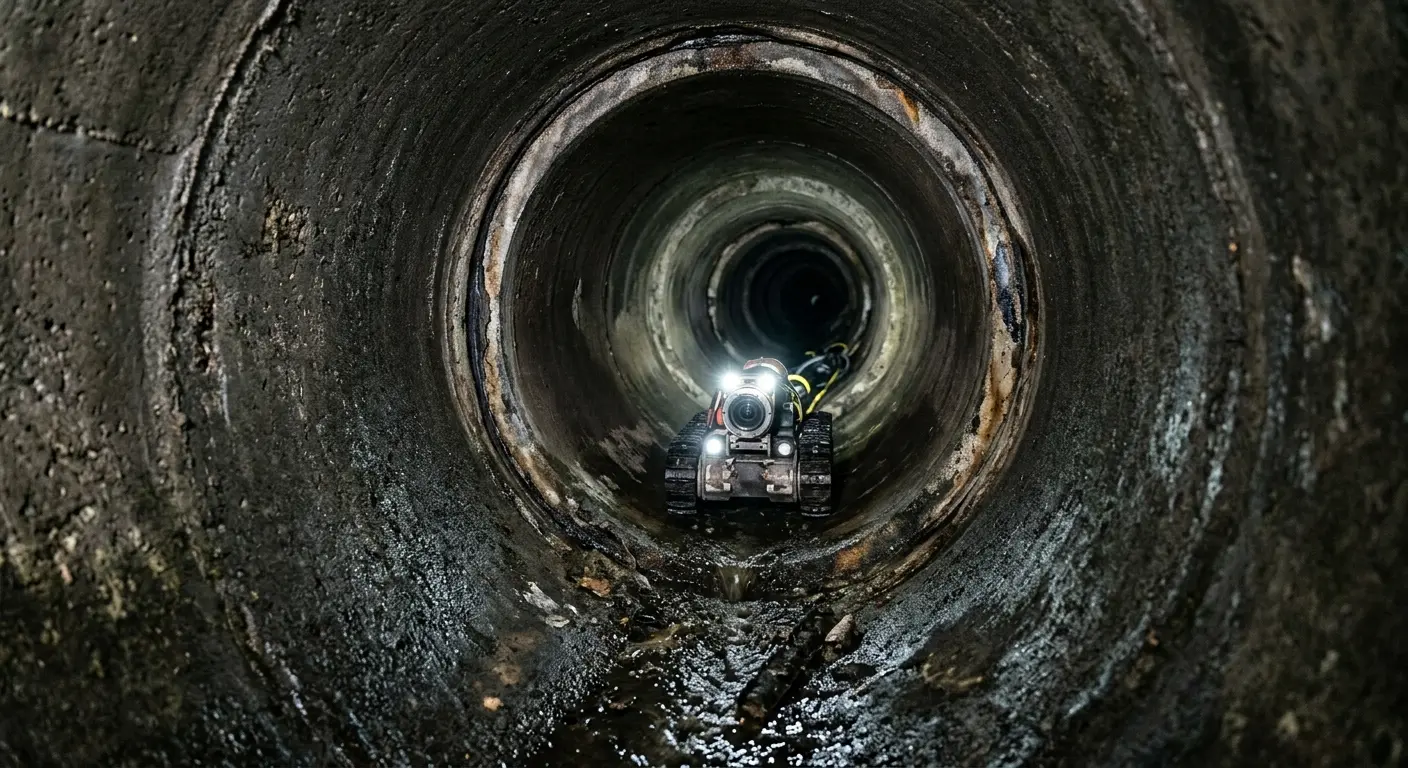 Robotic sewer camera inspecting pipe interior for Drain Snake Service in Lake of the Pines